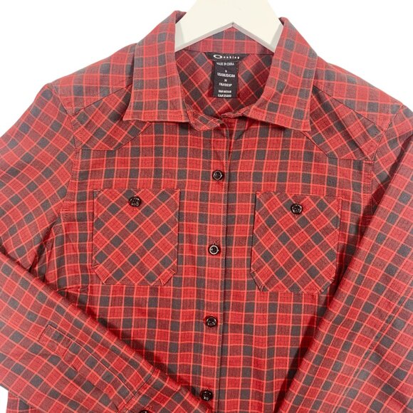 Plaid Flannel Button Shirt Mens  size medium  Red green check Oakley - Picture 12 of 16